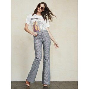 Reformation x Jeanne Damas Betton Striped Bell Bottom 70's Inspired Pants Sz 2